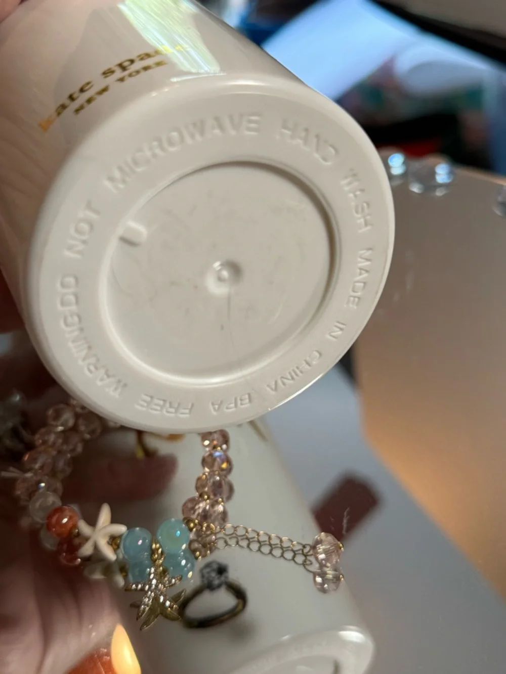 kate spade White travel tumbler with straw & glass beaded bracelet.NWOT - Picture 4 of 7